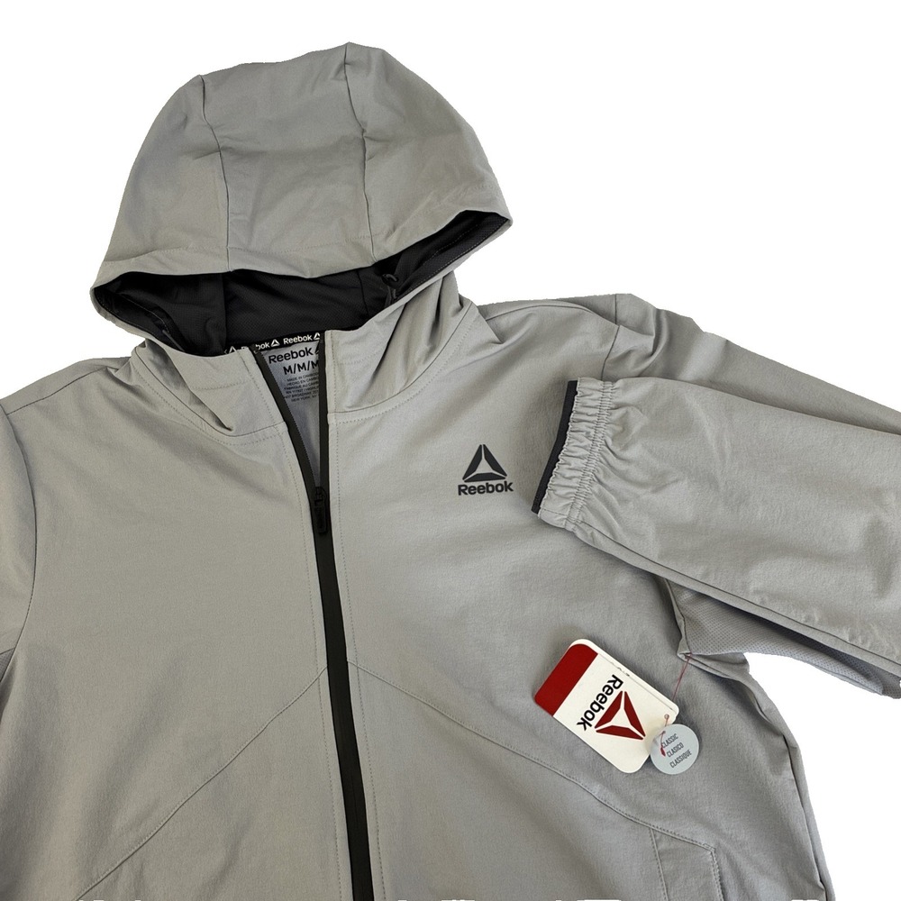 New Mens Reebok Ascent Full Zip Windbreaker Jacket Size Medium NWT Gray Sleet